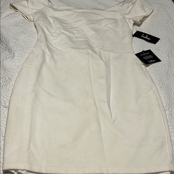 Lulus Dresses & Skirts - Lulu's Cream Off-Shoulder Sheath Mini Dress